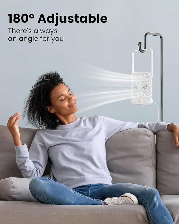 USB Desk Fan, Strong Wind Ultra Quiet Small Personal Fan with 180° Tilt Folding and 3 Speeds Adjustable, USB-C Corded Powered