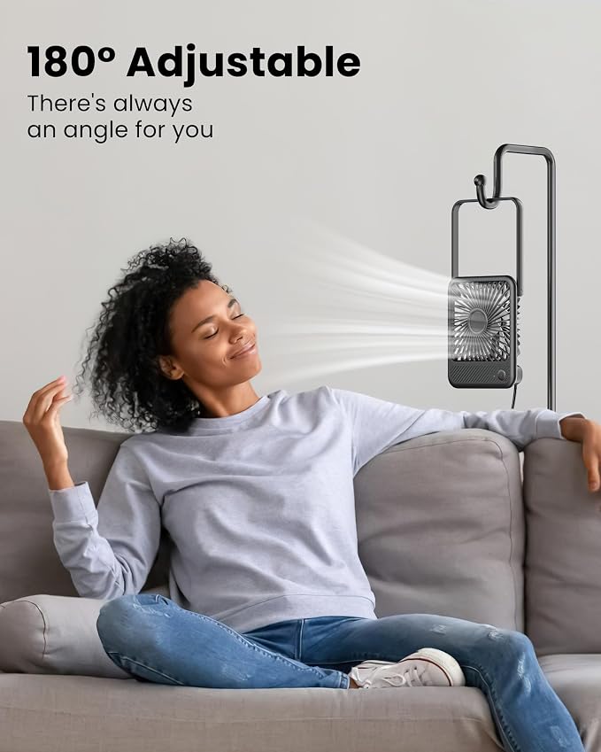 USB Desk Fan, Strong Wind Ultra Quiet Small Personal Fan with 180° Tilt Folding and 3 Speeds Adjustable, USB-C, alternate