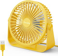 USB Desk Fans 5 Inches Portable Table Fans 360° Head Rotation Small Personal Desktop Fan for Home Office, 3 Speeds, Yellow
