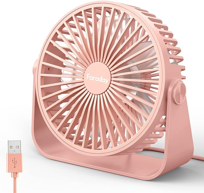 USB Desk Fans 5 Inches Portable Table Fans 360° Head Rotation Small Personal Desktop Fan for Home Office, 3 Speeds, Pink