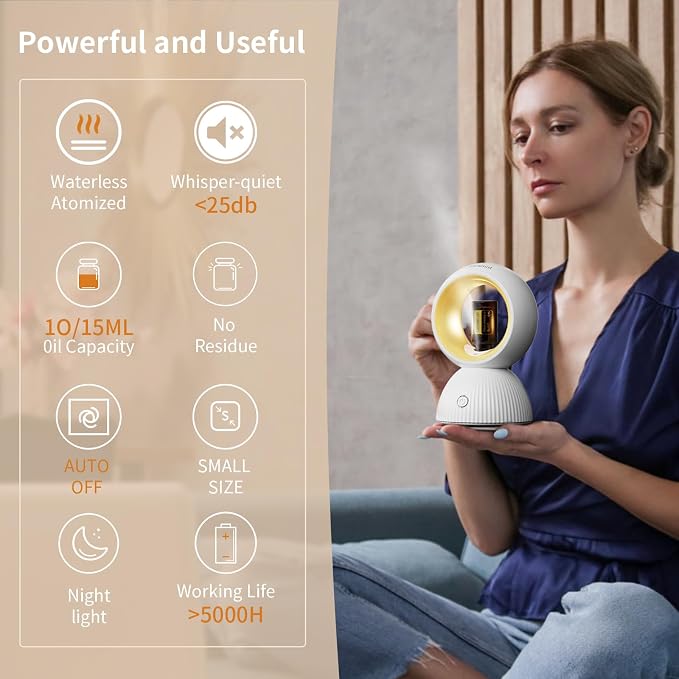 USB Essential Oil Diffuser – Waterless Aromatherapy Diffuser for Home, Office, Car & Travel, Compact & Portable, Variable