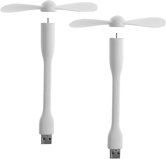 USB Flexible Fan, Mini Portable Cooling Fans USB Powered for Power Bank Laptop PC AC Charger - 2 Pack (White), product image