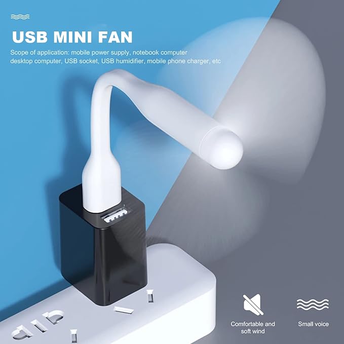 USB Flexible Fan, Mini Portable Cooling Fans USB Powered for Power Bank Laptop PC AC Charger - 2 Pack (White), alternate