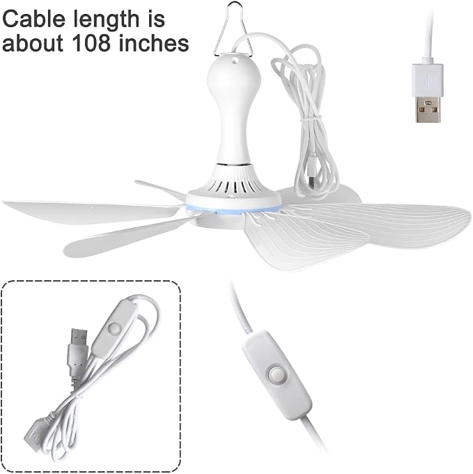 USB Mini Small Ceiling Fan Battery operated, Power Bank powered quiet Camping Optional Emergency Portable, alternate view 7