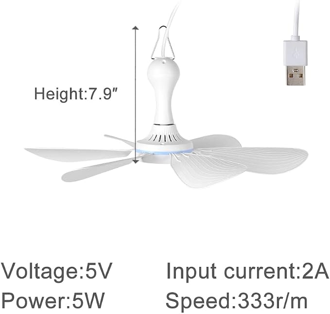 USB Mini Small Ceiling Fan quiet Camping Optional Emergency Portable Outdoor Hanging Gazebo Canopy Dorm Fans, alternate view