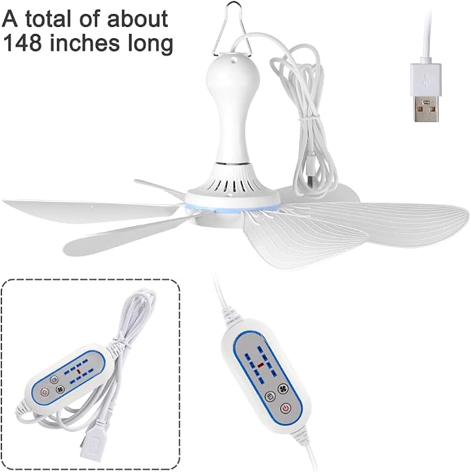 USB Mini Small Ceiling Fan quiet Camping Optional Emergency Portable Outdoor Hanging Gazebo Canopy Dorm Fans, alternate view