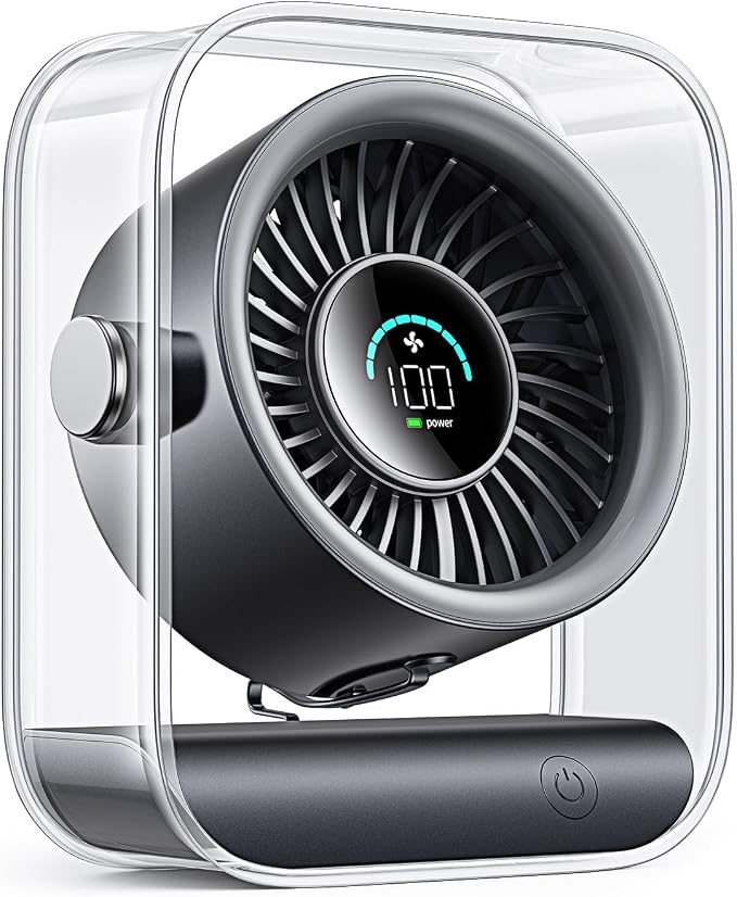 USB Rechargeable Desk Fan, Small Portable Table Fan with 100 Speeds Turbo Airflow, 90° Tilt Quiet Desktop Fan for Bedroom