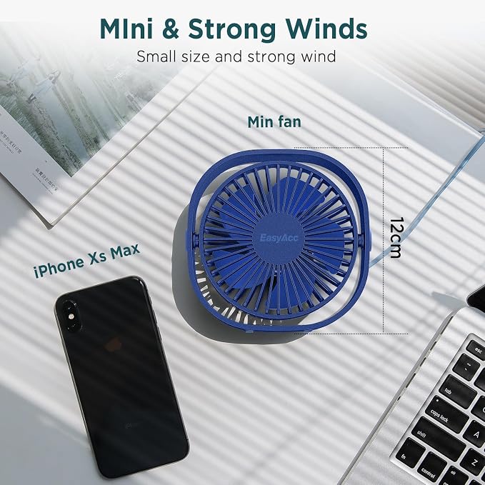 USB Small Desk Fan, Slumber Pod Fan [360°Rotatable Head &Powerful ] 3 Speeds Portable Personal Table Travel Fan for Sleeping