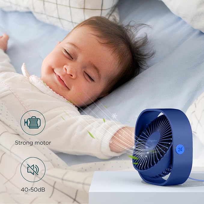 USB Small Desk Fan, Slumber Pod Fan [360°Rotatable Head &Powerful ] 3 Speeds Portable Personal Table Travel Fan for Sleeping