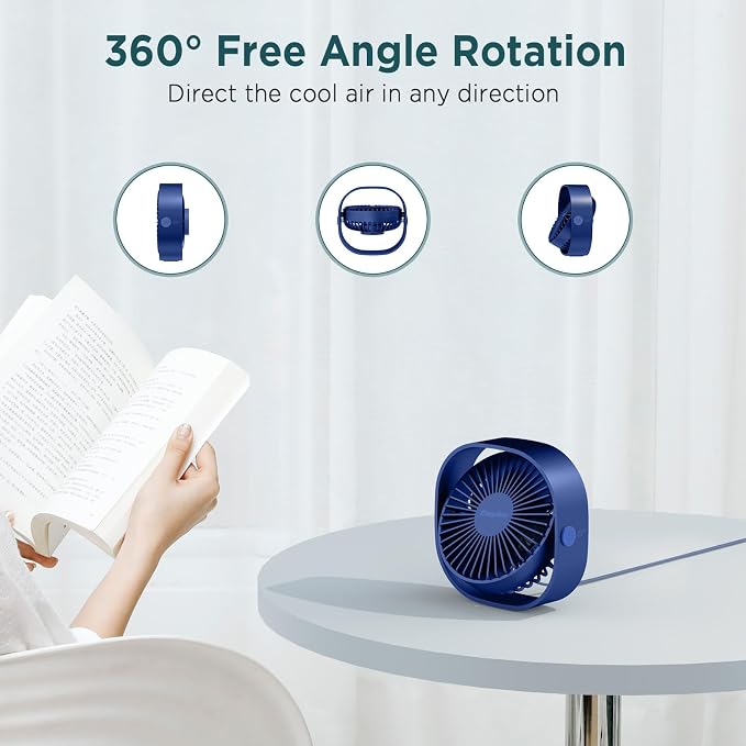 USB Small Desk Fan, Slumber Pod Fan [360°Rotatable Head &Powerful ] 3 Speeds Portable Personal Table Travel Fan for Sleeping
