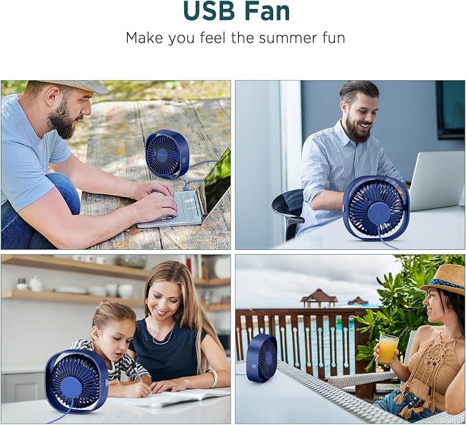 USB Small Desk Fan, Slumber Pod Fan [360°Rotatable Head &Powerful ] 3 Speeds Portable Personal Table Travel Fan for Sleeping