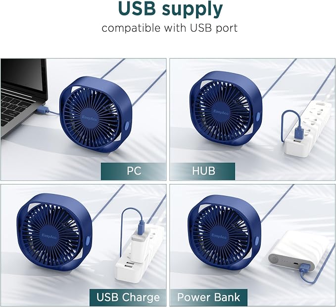 USB Small Desk Fan, Slumber Pod Fan [360°Rotatable Head &Powerful ] 3 Speeds Portable Personal Table Travel Fan for Sleeping