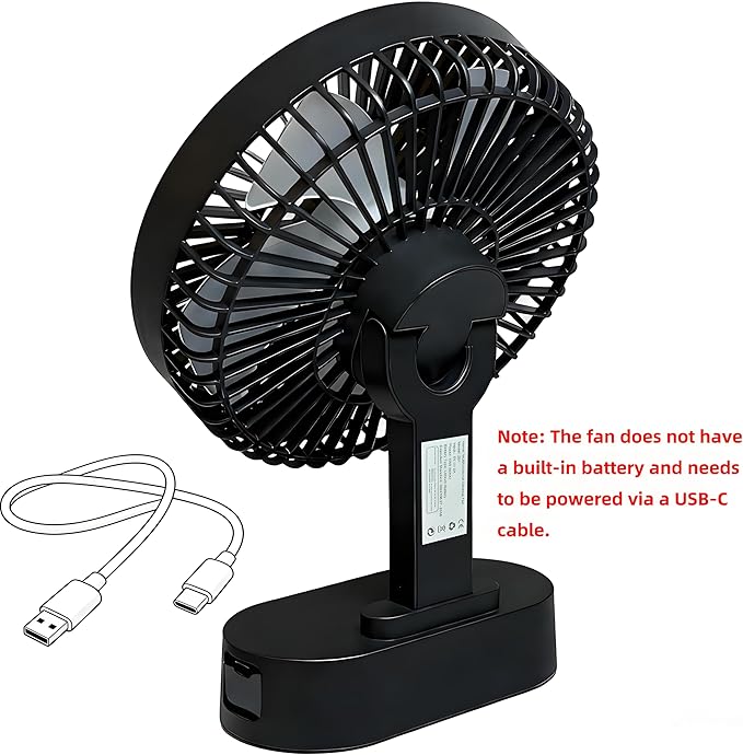 USB Small Mini Quiet Desk Fan 6-Inch Size, 5-Speed Adjustable Wind Strength with Digital Display, 3-Level Timer Auto