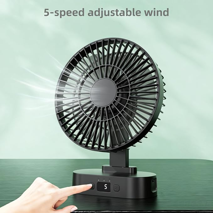 USB Small Mini Quiet Desk Fan 6-Inch Size, 5-Speed Adjustable Wind Strength with Digital Display, 3-Level Timer Auto
