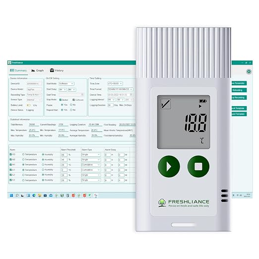 USB Temperature Humidity Data Logger, Reuseable Temperature Humidity Recorder with PDF or CSV Report, Digital