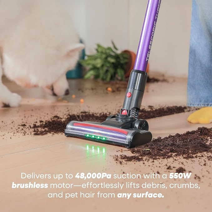 UV2 Cordless Vacuum Cleaner, 48000Pa/550W Vacuum Cleaners for Home, Lightweight Stick Vacuum with 65Mins Runtime