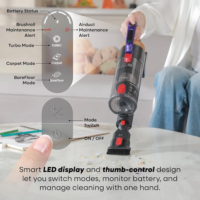 UV2 Cordless Vacuum Cleaner, 48000Pa/550W Vacuum Cleaners for Home, Lightweight Stick Vacuum with 65Mins Runtime