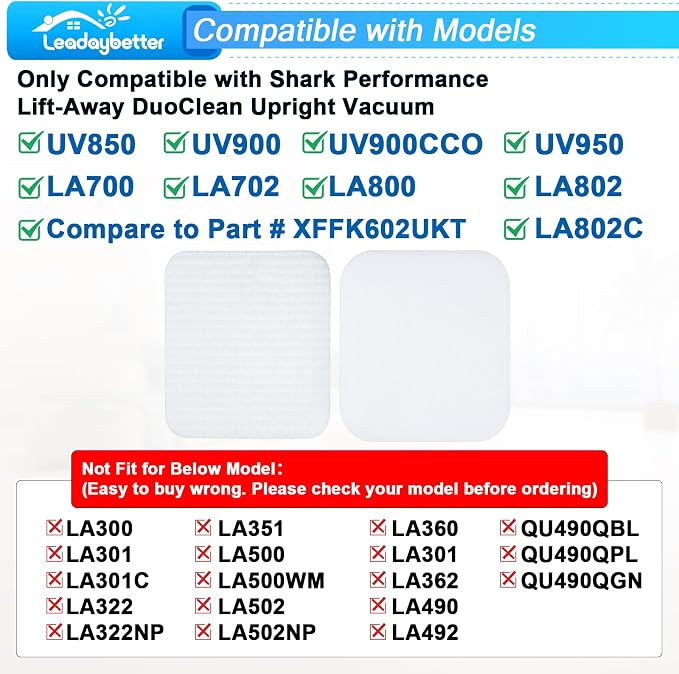 UV850 UV900 UV900CCO LA700 LA702 LA800 LA802 LA802C Foam Filter Replacement for Shark Performance Lift Away DuoClean