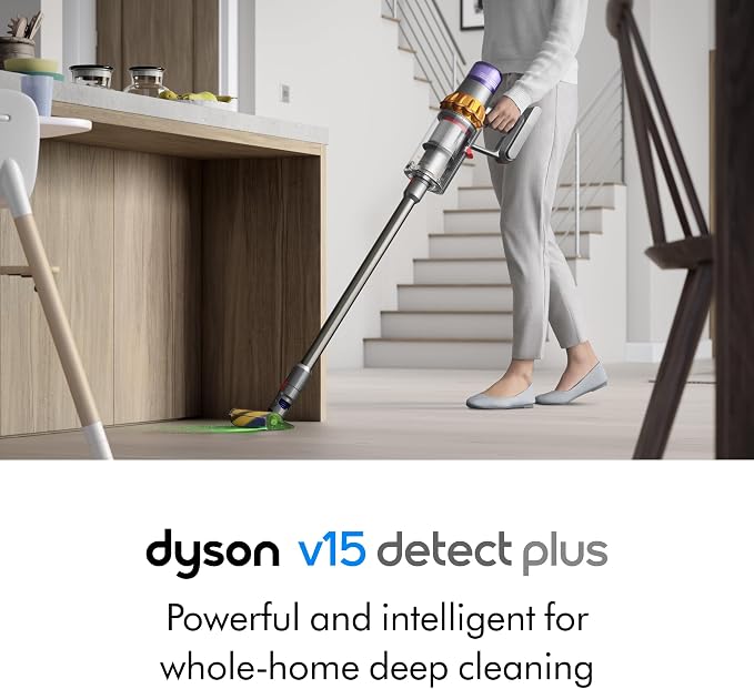 V15 Detect Plus Cordless Vacuum, Illumination Reveals dust, 240AW, 3 Power Modes, Up to 60 Minutes,2 Deep Cleans Hard Floors