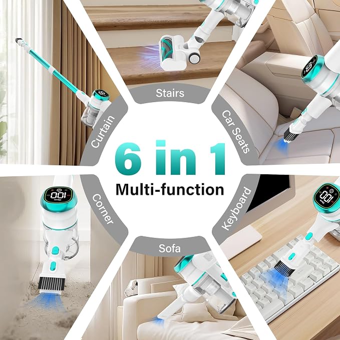 V500 Cordless Vacuum Cleaner for Home, 40000Pa/450W Stick Vacuum with LED Touch Screen, Charging Wall Dock, Anti-Tangle