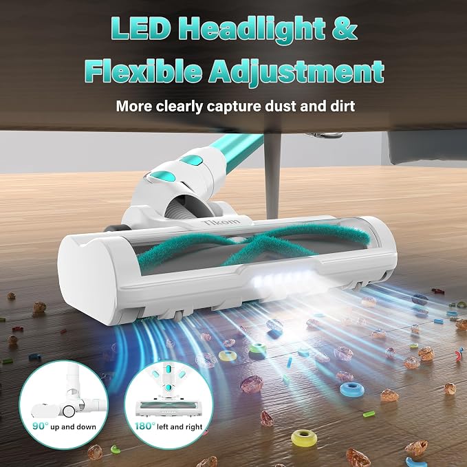 V500 Cordless Vacuum Cleaner for Home, 40000Pa/450W Stick Vacuum with LED Touch Screen, Charging Wall Dock, Anti-Tangle