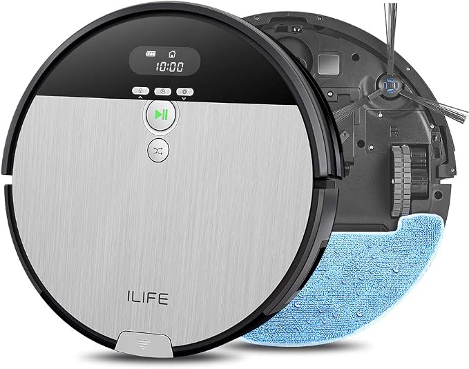 V8s Robot Vacuum and Mop Combo, Big 750ml Dustbin, Enhanced Suction Inlet, Zigzag Cleaning Path, LCD Display, Schedule