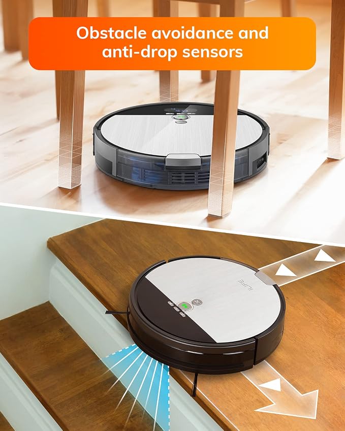 V8s Robot Vacuum and Mop Combo, Big 750ml Dustbin, Enhanced Suction Inlet, Zigzag Cleaning Path, LCD Display, Schedule