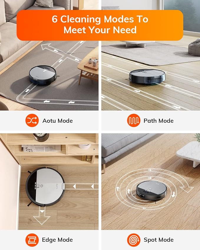 V8s Robot Vacuum and Mop Combo, Big 750ml Dustbin, Enhanced Suction Inlet, Zigzag Cleaning Path, LCD Display, Schedule