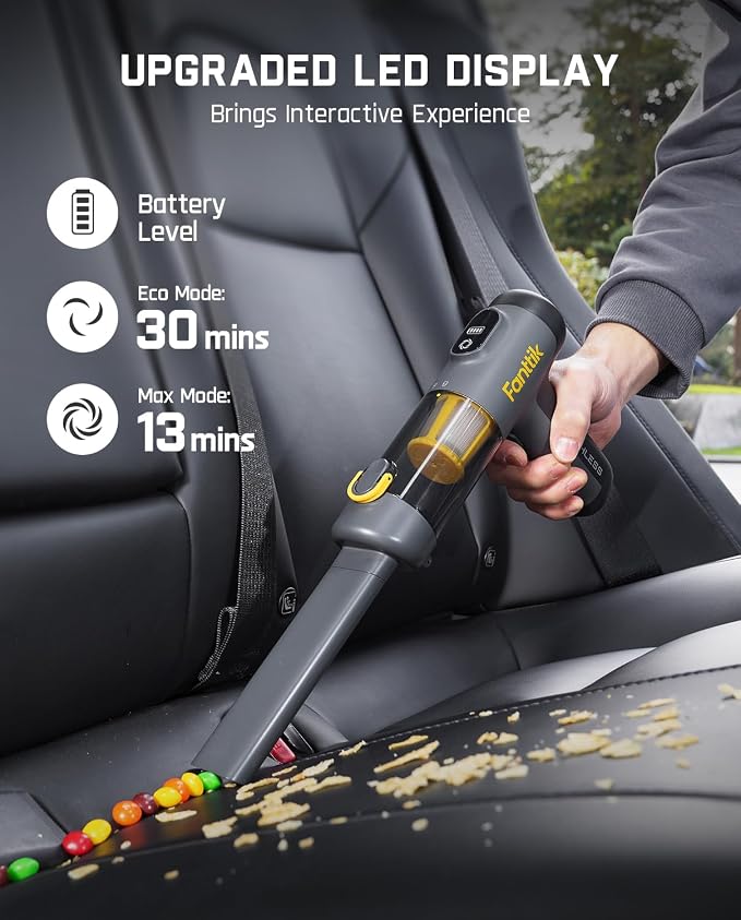 ® V9 Mix Car Vacuum, 4 in 1 Handheld Air Duster, 12000PA Suction Power with Smart LED Display, alternate product view 4