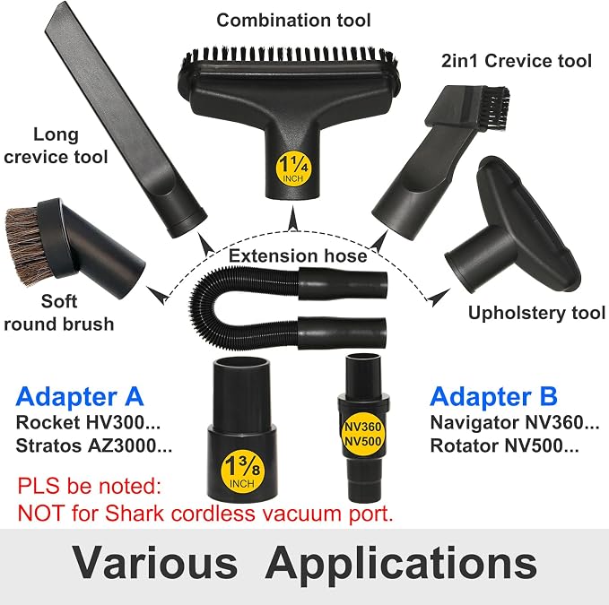 Vacuum Attachments Compatible with Shark Corded Vacuums, Navigator NV350 NV360 Rotator NV501 Rocket HV300 Stratos, 1 1/4"