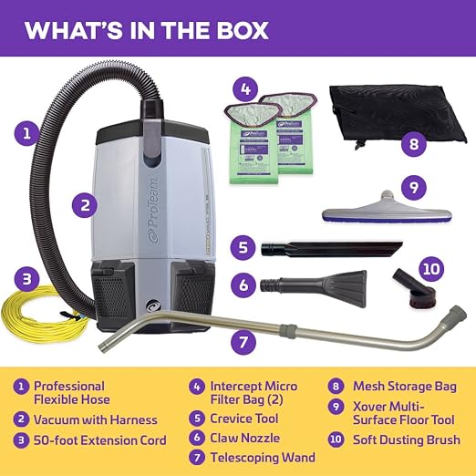 Vacuum Backpack, ProVac FS 6 Commercial Backpack Vacuum Cleaner with HEPA Media Filtration and Small Business Kit, 6 Quart