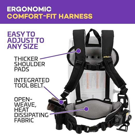 Vacuum Backpack, ProVac FS 6 Commercial Backpack Vacuum Cleaner with HEPA Media Filtration and Small Business Kit, 6 Quart