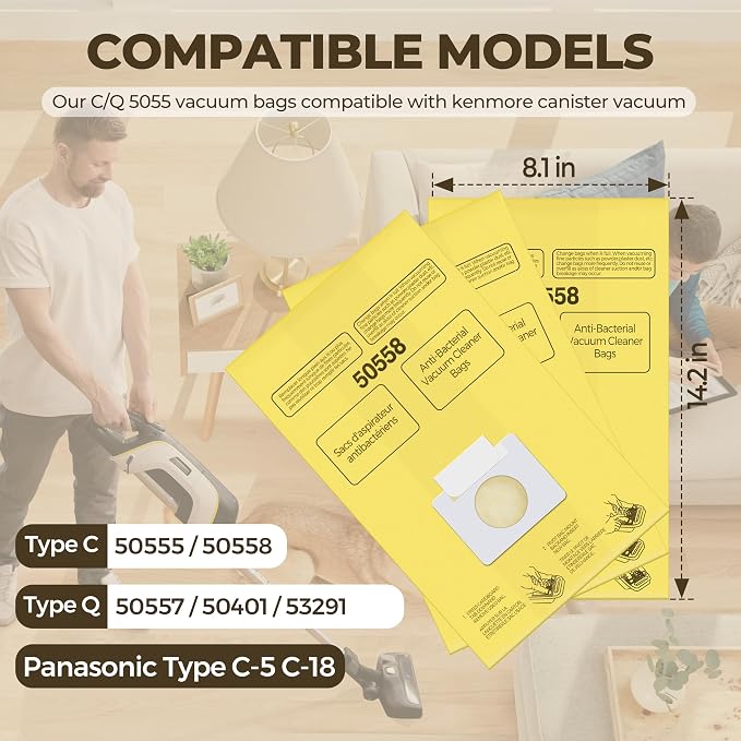 Vacuum Bags Replacement for Canister C/Q 5055 50555 50557 50558 and Pana·sonic Type C-5 C-18 Vacuums, alternate