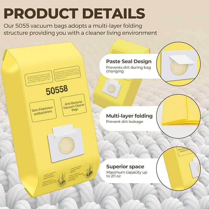 Vacuum Bags Replacement for Canister C/Q 5055 50555 50557 50558 and Pana·sonic Type C-5 C-18 Vacuums, alternate