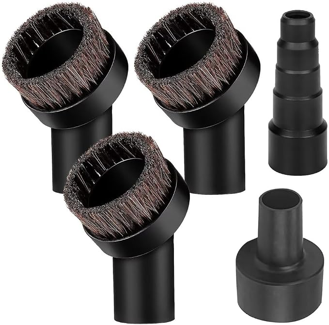 Vacuum Brush Attachment 1 1/4 inch Round Soft Horse Hair Vacuum Brush Bristle with 2 1/2" to 1 1/4" Vacuum Hose Adapter Kit