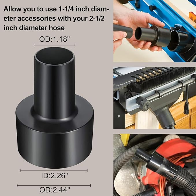 Vacuum Brush Attachment 1 1/4 inch Round Soft Horse Hair Vacuum Brush Bristle with 2 1/2" to 1 1/4" Vacuum Hose Adapter Kit