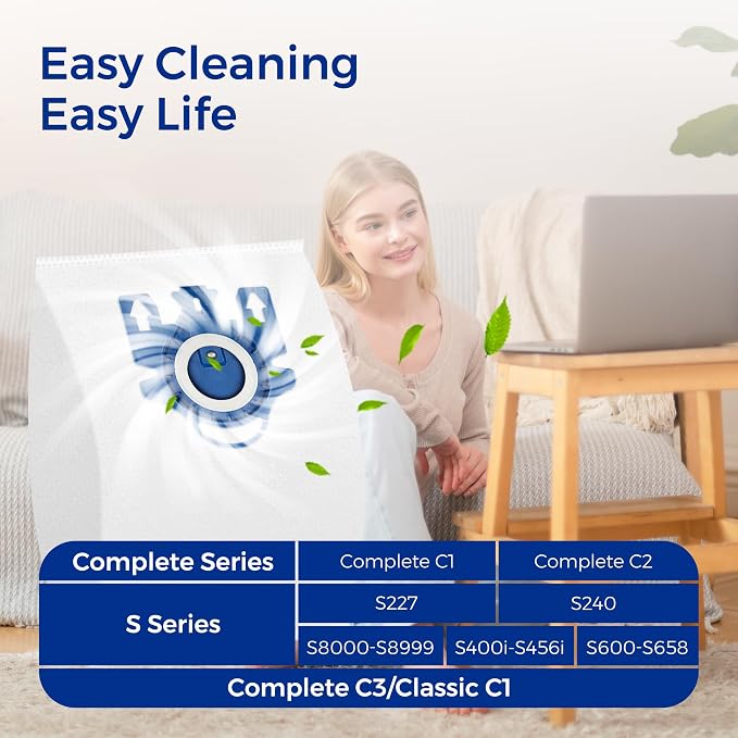 Vacuum Cleaner Bags Fit for Classic C1 Complete C1 C2 C3 S227 S240 S270 S400 S2 S5 S8 Series, Include 9, alternate view