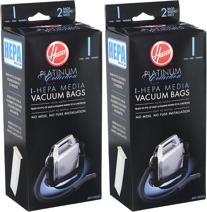 Vacuum Cleaner Bags for Platinum Canister Vacs, 2 Count, Type I, Hepa Filtration, Part # AH10005, Vacuum Bags Refill (Pack of