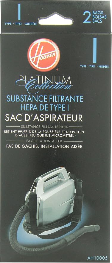 Vacuum Cleaner Bags for Platinum Canister Vacs, 2 Count, Type I, Hepa Filtration, Part # AH10005, Vacuum Bags Refill (Pack of