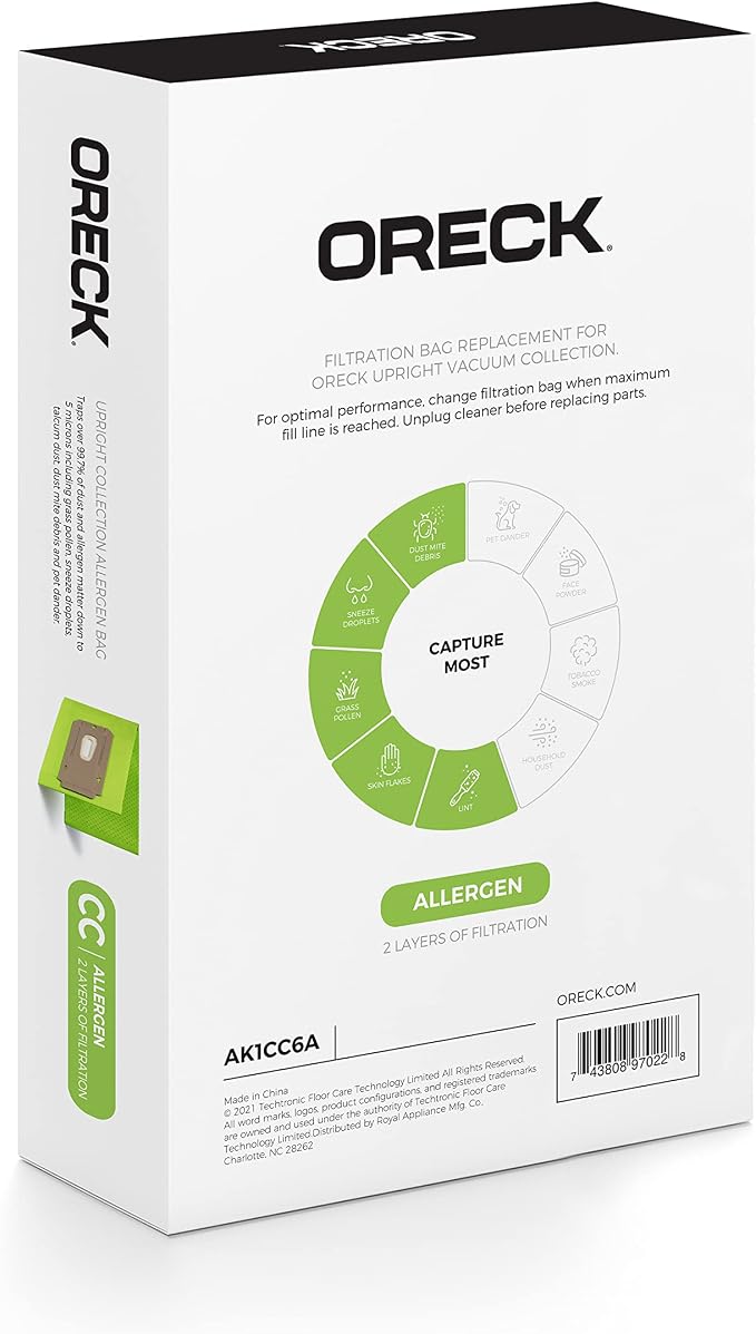 Vacuum Cleaner Bags for Upright Vacs, Pack of 6, Green, Type CC, Allergen Filtration, Part # AK1CC6A, Vacuum Bags, alternate
