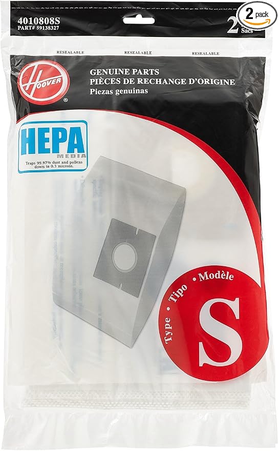 Vacuum Cleaner Bags for Windtunnel and Constellation Canister Vacs, Pack of 2, White, Type S, Hepa Filtration, Part #