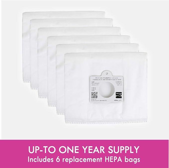 Vacuum Cleaner Bags, Type Q, 6 Count, Pack of 2 | HEPA Filtration | For Canister Vacuum | Compatible with Multiple Models