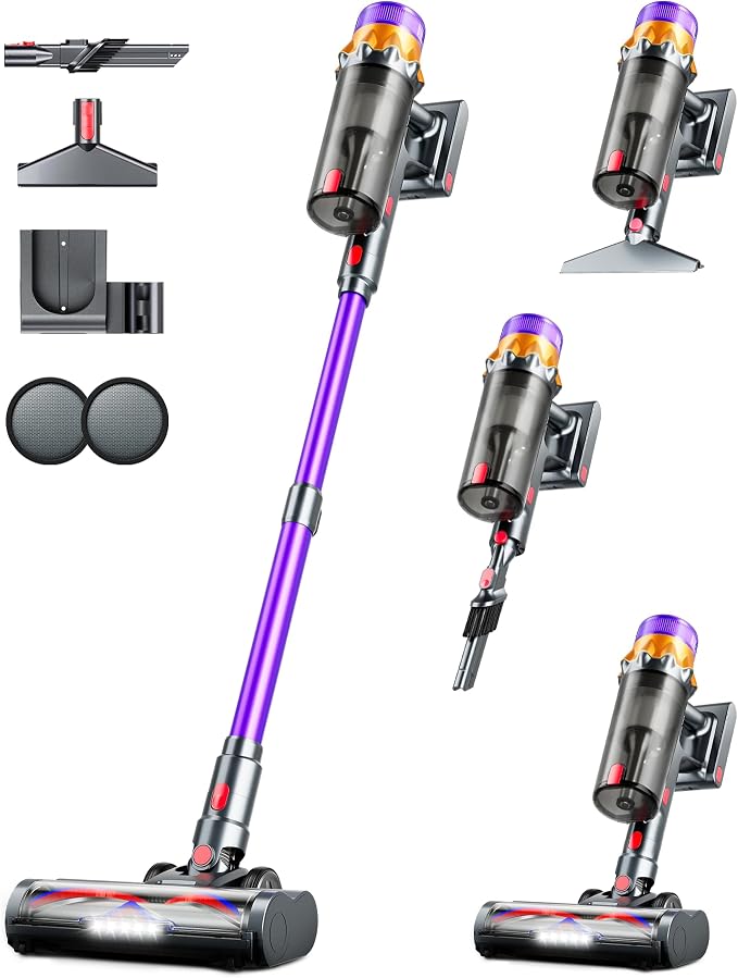 Vacuum Cordless Vacuum Cleaner, 500W 50KPA 60Mins Vacuum Cleaners for Home, Self-Standing Stick Vacuums with LED Display