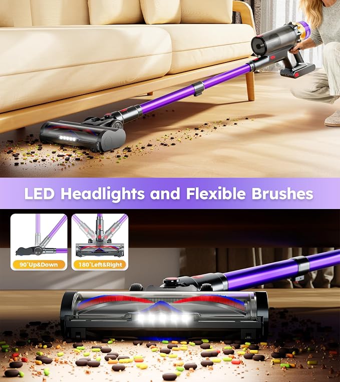 Vacuum Cordless Vacuum Cleaner, 500W 50KPA 60Mins Vacuum Cleaners for Home, Self-Standing Stick Vacuums with LED Display