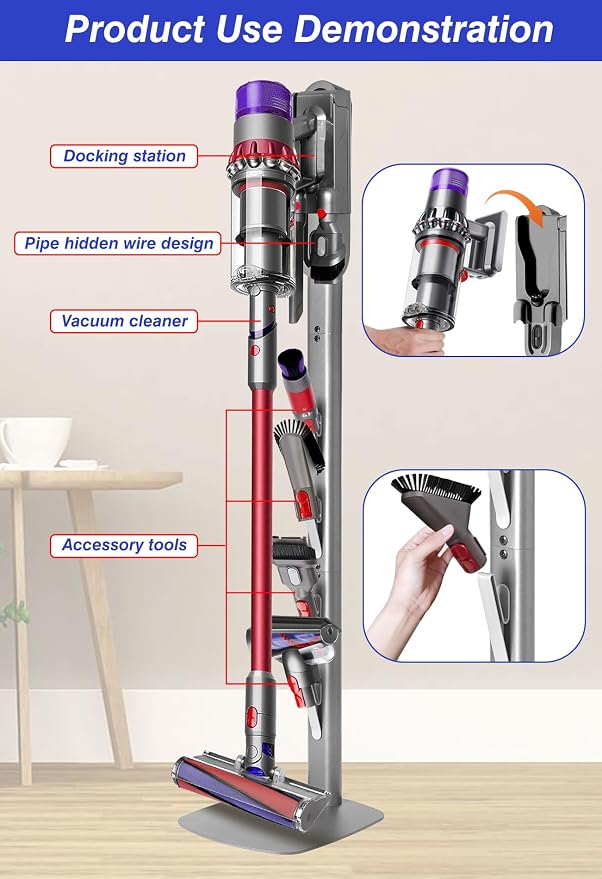 Vacuum Stand for Gen5 V15 V12 V11 V10 V8 V7 V6, Heavy-Duty Metal Bracket Organizer with 4 Accessory Hooks, alternate
