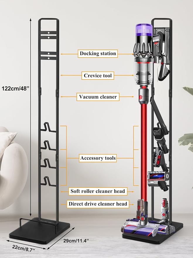 Vacuum Stand for V15 V12 V11 V10 V8 V7 V6, Metal Storage Holder for Cordless Vacuum & Accessories, Compatible with DC30