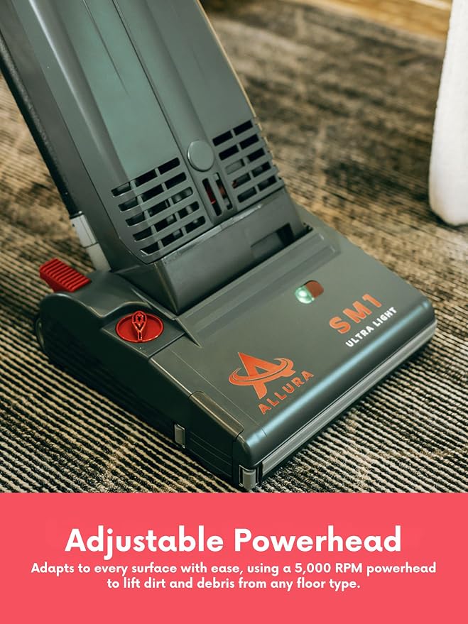 Vacuums Upright Corded Vacuum SM1, commercial quality HEPA Filtration, 5,000 RPM Adjustable Powerhead, Carpet Stain Removal