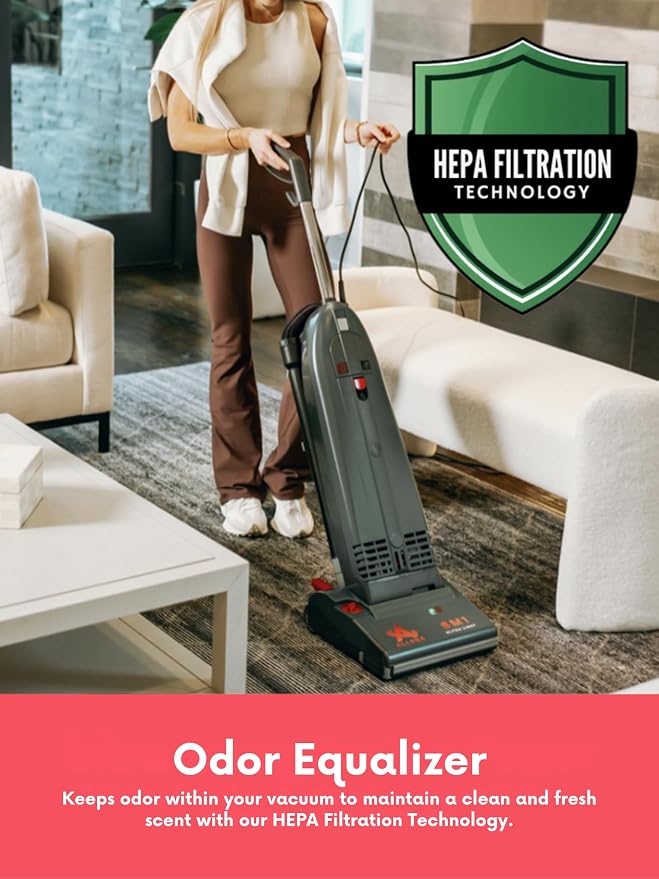 Vacuums Upright Corded Vacuum SM1, commercial quality HEPA Filtration, 5,000 RPM Adjustable Powerhead, Carpet Stain Removal