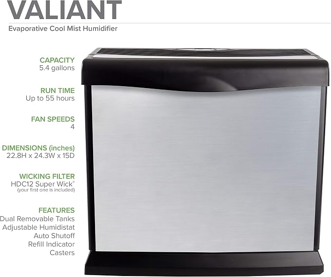 Valiant Digital Whole-House Console-Style Evaporative Humidifier (Brushed Nickel), alternate product view 2
