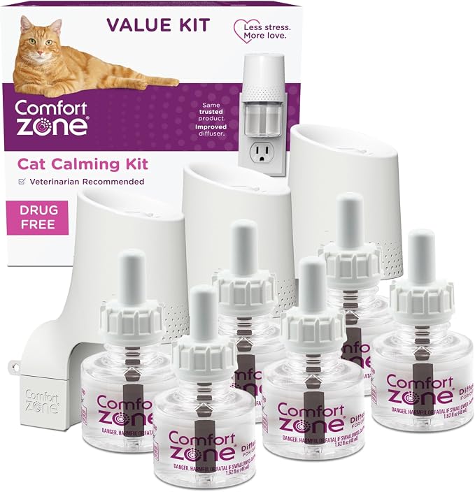 Value Kit: 3 Cat Calming Diffusers & 6 Refills; Cat Pheromones Help Anxiety; Reduce Stress, Urine Marking, Scratching